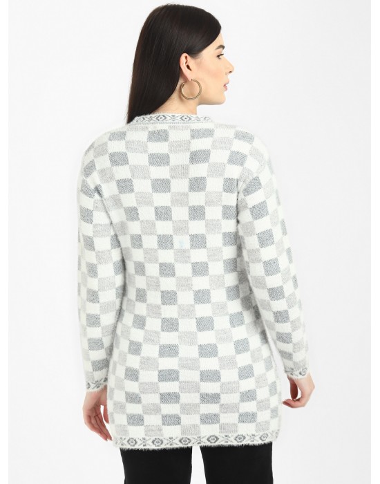 Women Long coat white Front Design with button